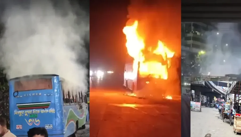 রাজধানীতে সিরিজ ককটেল বিস্ফোরণ ও তিনটি বাসে অগ্নিসংযোগ