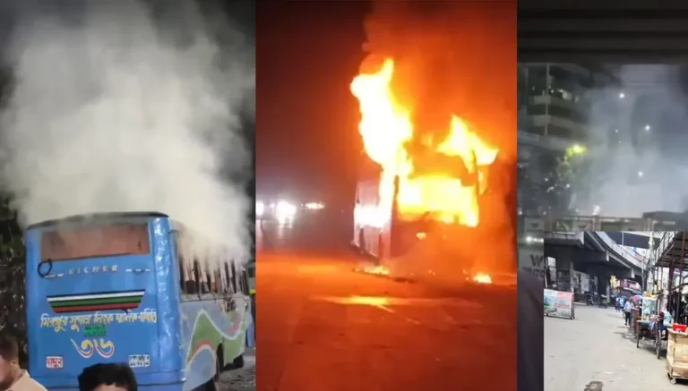 রাজধানীতে সিরিজ ককটেল বিস্ফোরণ ও তিনটি বাসে অগ্নিসংযোগ